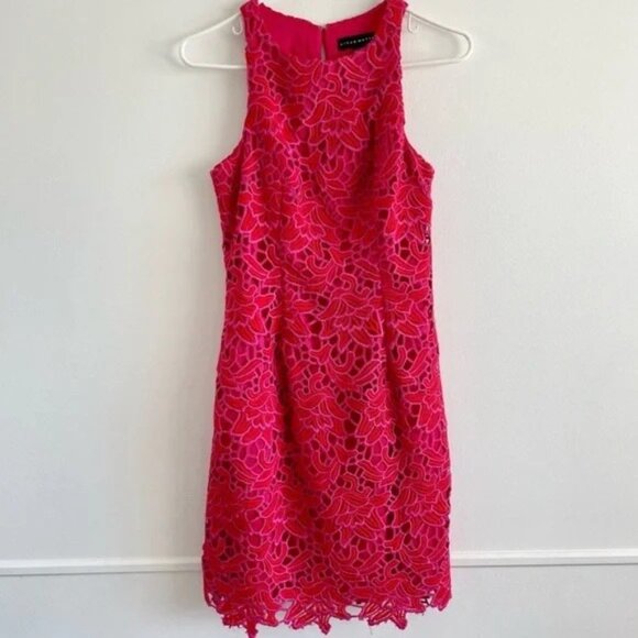 Aidan Mattox Dress 2 Lace Overlay Bright Pink Dress Size 2 $285 - Picture 1 of 9